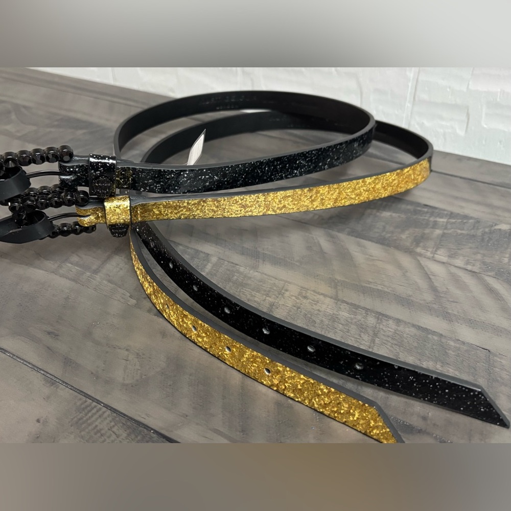 Kurt Geiger Glittery Black and Gold Belts - Picture 2 of 9